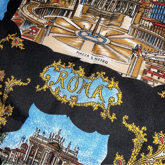 Vintage PIAZZA PIETRO St Peters Square Blue and Gold ROME Scarf Made in ITALY - Picture 8 of 13